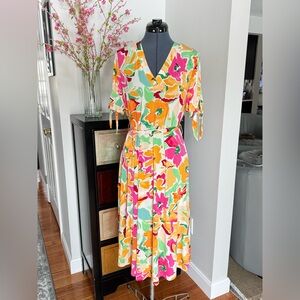 MSK Multicolor Floral Wrap Maxi Dress in Pink, Orange, Green